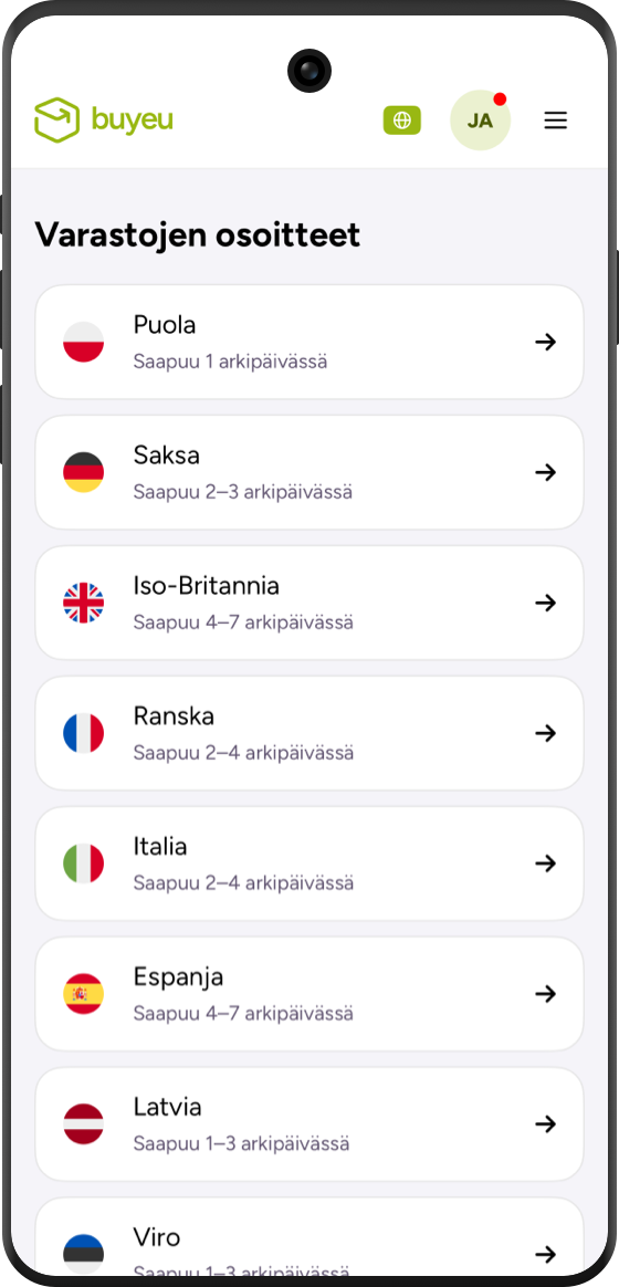 Užsienio sandėlių adresai